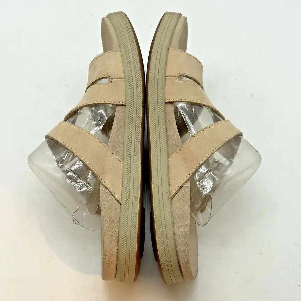BASS Pier Nubuck Leather Sandals Women's 7M Bone Hook & Loop Comfort Slides